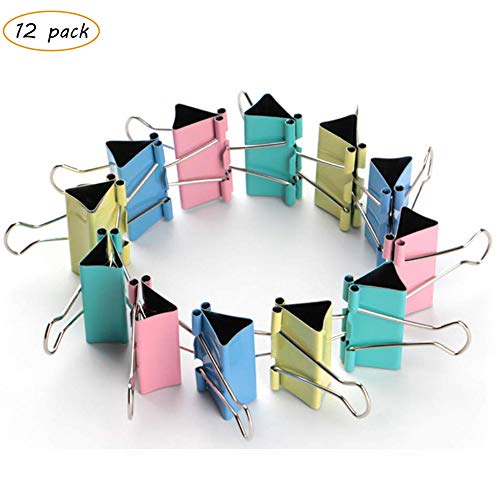 12 PCS Binder Clips Assorted Colors, Large 2.01 inch Width, Paper Holding Capacity, Paper Clamps Binder Clamps for Office, Home, Schools, Kitchen Home Usage