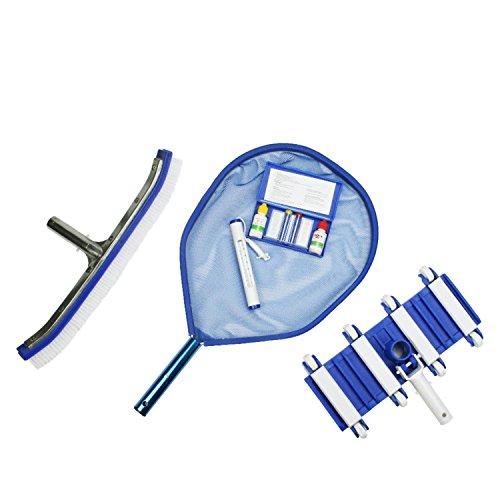 By PoolCentral 5-Piece Deluxe Swimming Pool Kit - Vacuum Leaf Skimmer Wall Brush Thermometer and Test Kit