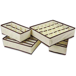 4pcs Multi-size Bra Underwear Organizer Foldable Home Storage Box Non-woven Wardrobe Drawer Closet Organizer For Scarfs Socks - Beige