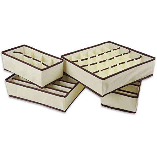 4pcs Multi-size Bra Underwear Organizer Foldable Home Storage Box Non-woven Wardrobe Drawer Closet Organizer For Scarfs Socks - Beige