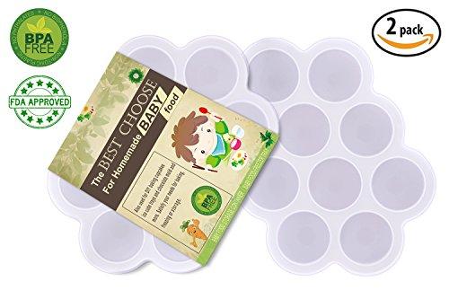 (Set Of 2) Silicone Baby Food Freezer Tray With Cover Lid - Reusable Mold Storage Containers Homemade Baby Food - Vegetable, Fruit Purees, Breast Milk And Ice Cubes - Bpa Free &Amp; Fda Approved - White