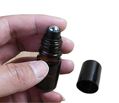 12Pcs 5Ml Upscale Amber Glass Empty Refillable Perfume Essential Oil Roller Roll On Bottles Vial Pot Jar Container Attar Bottle Perfume Essential Oil Lipstick Storage Containers (Metal Roller Ball)