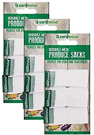 Earthwise Reusable Mesh Produce Bags - Washable Set of 9 Premium Bags, TRANSPARENT Lightweight, Strong SEE-THROUGH Mesh for shopping, transporting and storing fruits and veggies.