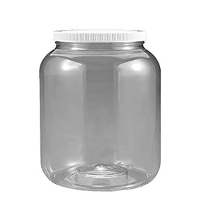 Clearview Container (4 Pack) Gallon/4 Quart Plastic Wide Mouth Jar with Pressurized Seal White screw on cap lid and Container Shatter-Proof BEST American BPA Free crystal clear PET …