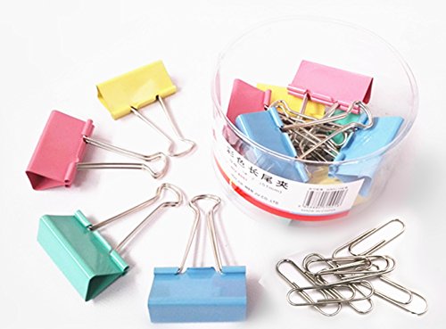 224 PCS Office Clips Set for Color Binder Clips 24 PCS 1.2in,Paper Clamp 200 PCS 1.14in
