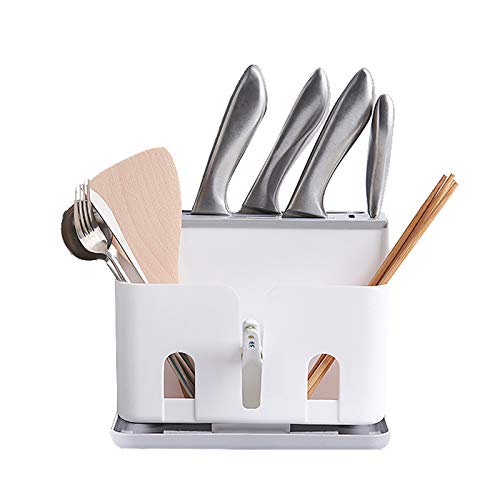 Cutlery Holder Set Knife Block & Cutting Board Set Kitchen storage Silverware Caddy Organizer Table Storage Utensil Drying Rack Holder for Kitchen Countertop Compartment Drainer