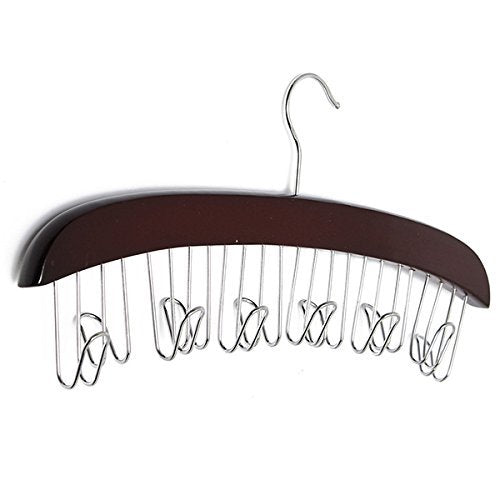 sea-junop Multifunction Hardwood Belt Tie Cap Hanger With Chrome Hook Closet Hook(Brown)