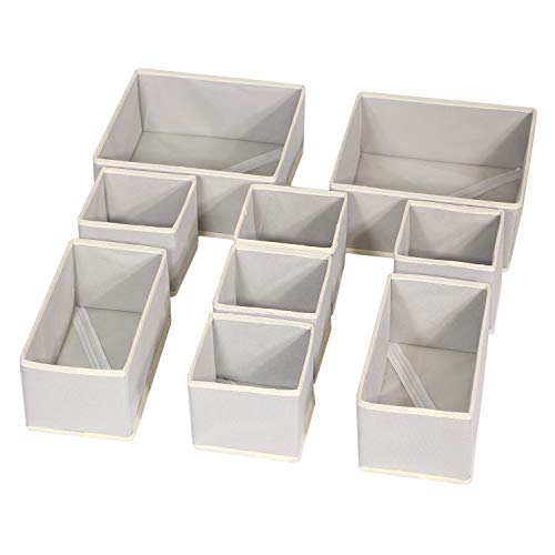 DIOMMELL Foldable Cloth Storage Box Closet Dresser Drawer Organizer Dividers Fabric Baskets Bins Containers for Baby Clothes Underwear Bras Socks Lingerie Clothing,Set of 9 Grey 225