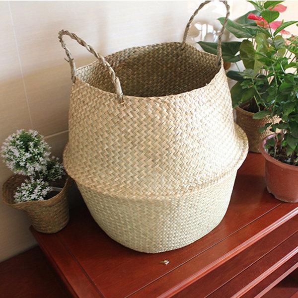 Hand knitted Flower Pot Straw Storage Baskets  Hanging Storage Containers Garden Planter Organization