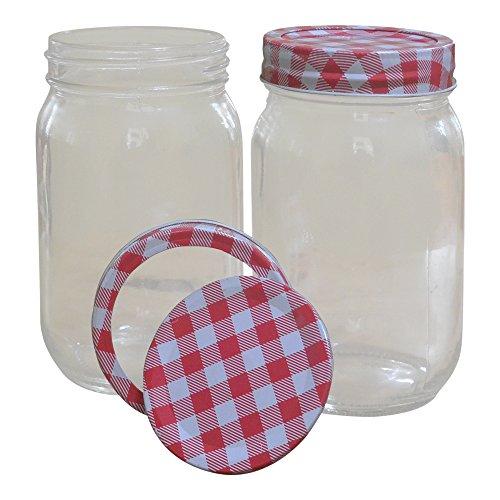 16 Oz Mason Jars For Canning, Crafts, Or Gift Giving With Gingham Print Lids - Preserves, Relishes, Sauces, Beverages, Snacks, Salad, Storage, Gift Ideas