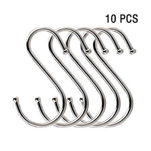 Kitovet medium S hooks heavy-duty stainless steel S shaped hanging hooks, for hanging metal kitchen pot pan hanger storage rack closet S type hooks multiple uses.