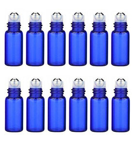 12Pcs Empty Glass Essential Oil Sample Packing Roller Roll-On Bottles With Metal Roller Balls And Black Cap Makeup Aromatherapy Perfumes Lip Balms Vial Storage Container Jar Pots (3Ml, Blue)