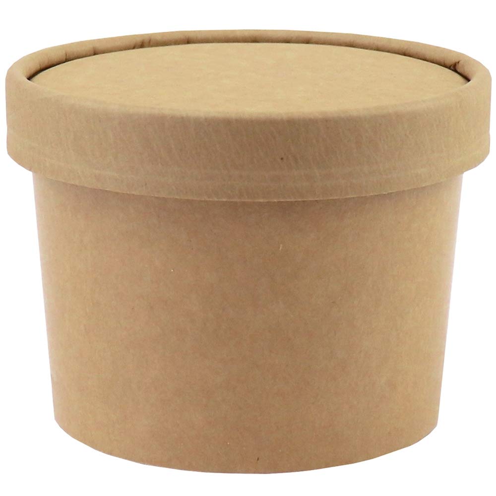 12 oz Freezer Containers And Lids - Kraft Paper To Go Cups - Durable Heavy Duty Ice Cream Containers! Non-vented Lids Prevent Freezer Burn! Fast Shipping - Frozen Dessert Supplies - 50 Count