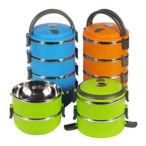 1/2/3/4 Layer Stainless Steel Bento Insulated Lunch Box Food Storage Container Thermo Server Thermal (1 Layer, Blue)