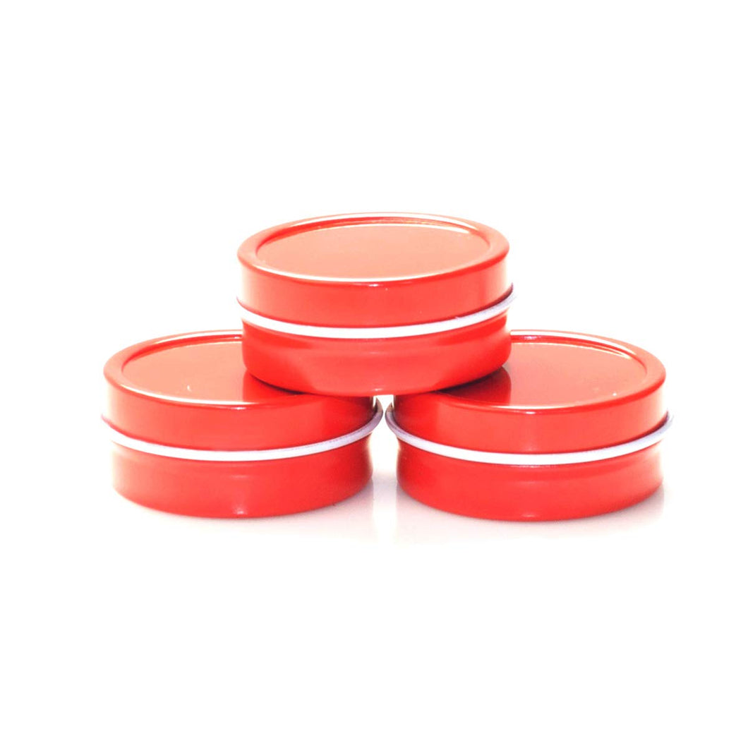 Mimi Pack 1/2 oz Shallow Round Metal Tin Can Empty Slip Top Lid Steel Containers For Cosmetics, Favors, Spices, Balms, Gels, Candles, Gifts, Storage 24 Pack (Red)
