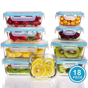 18 Pieces Glass Food Storage Containers With Lids - Glass Meal Prep Containers - Glass Lunch Containers Glass Bento Box W/Airtight Lids - Glass Food Containers For Kitchen Working Or Picnic - Bpa Free