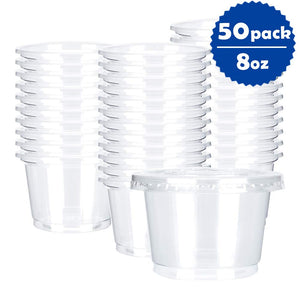 OTOR 8oz Hot/Cold Disposable Plastic Cups with Flat Lids - 50 Sets - Ice Cream Cups, Snack bowl, Take Away Food Container for Dessert Fast food Soup