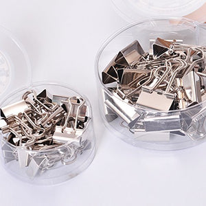 HOBULL 48Pcs Stainless Steel Bulldog Clips Paper Clamp Clips 25mm Silver Metal Fold Back Clips Box Office, School Home Supplies