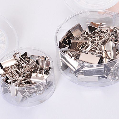 HOBULL 48Pcs Stainless Steel Bulldog Clips Paper Clamp Clips 25mm Silver Metal Fold Back Clips Box Office, School Home Supplies