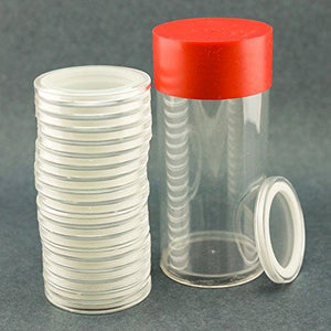 (1) Airtite Coin Holder Storage Container & (20) White Ring 34Mm Air-Tite Coin Holder Capsules For 1/2Oz Silver Maple Leafs