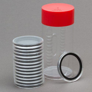 1 Airtite Coin Holder Storage Container & 15 Black Ring 27Mm Air-Tite Coin Holder Capsules For 1/2Oz Gold Eagles