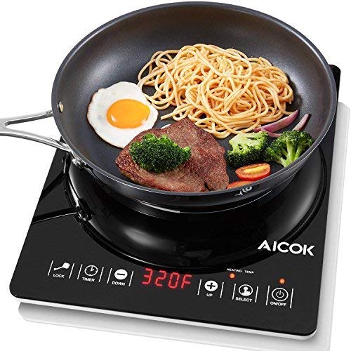 AICOK Portable Induction Cooktop Countertop Burner Electric Sensor Hot Plate with Timer and 15 Temperature Control, Easy to Clean Induction Cooker with Kids Safety Lock, Ultra-Thin Design, 1500W