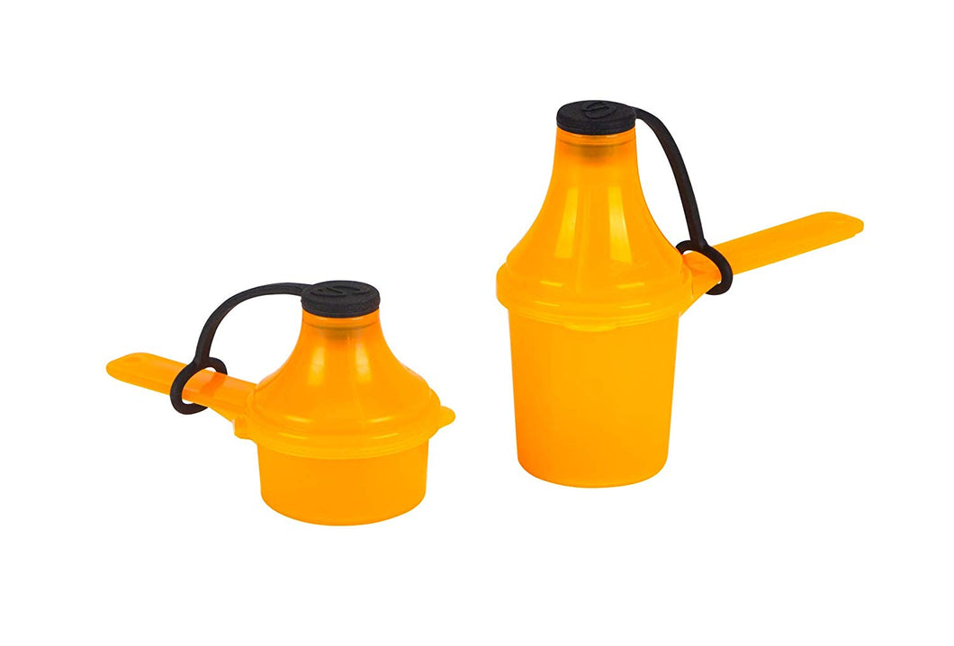 The Scoopie Portable Scoop with Attached Funnel Supplement Dispenser | Pre Workout Container - Multi Pack (2 Count, Orange, Small 15cc 30cc)