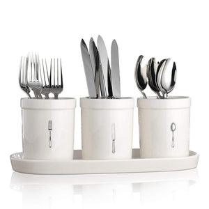 Glass Utensil Caddy - 4 Sectional on Metal Decorative Holder ~ Set of Square Vases for Loose Flowers
