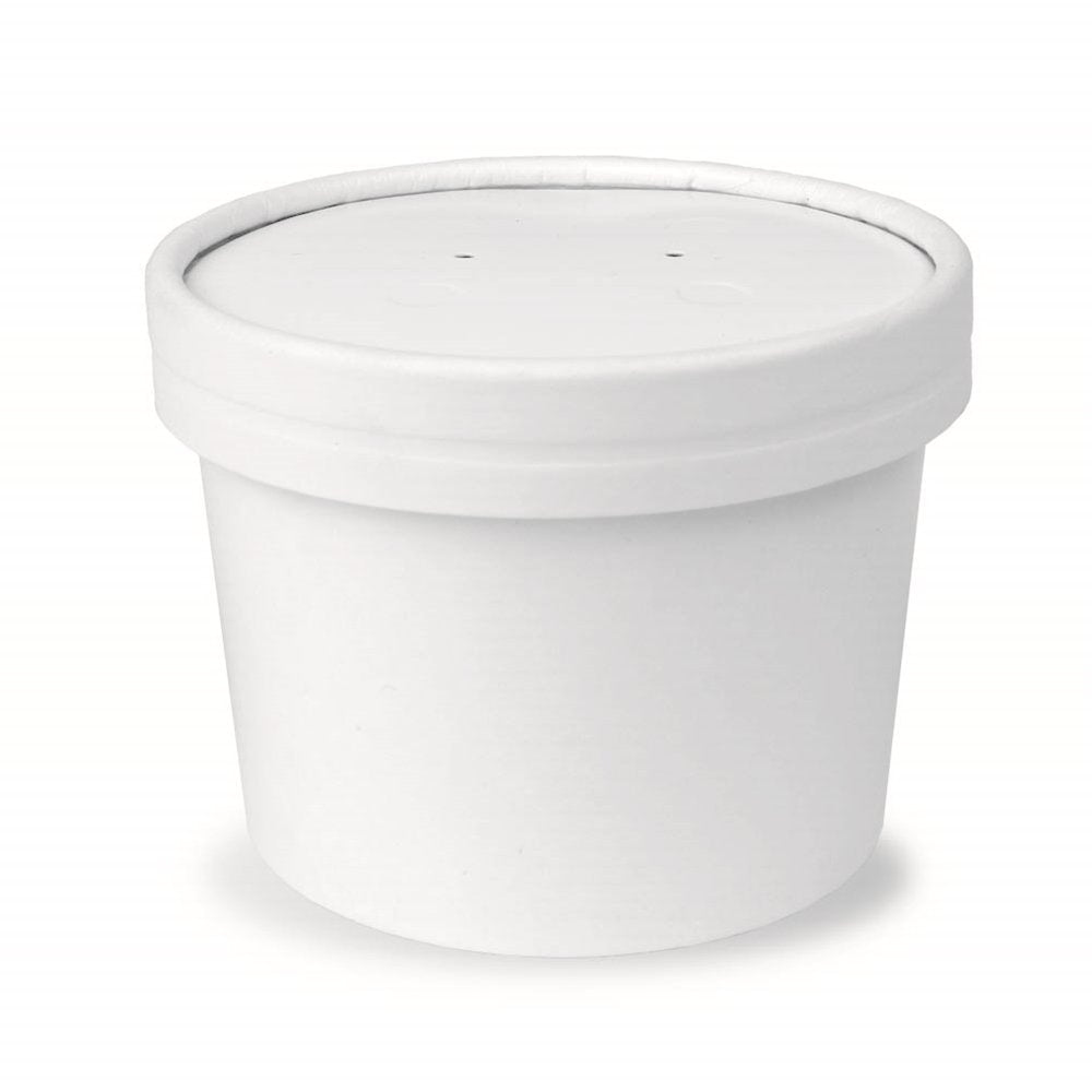 12 oz Containers And Lids - White Heavy Duty Paper Cups - Durable Food Storage Containers With Vented Lids! Perfect For Soups, and So Much More! Fast Shipping! Frozen Dessert Supplies - 25 Count