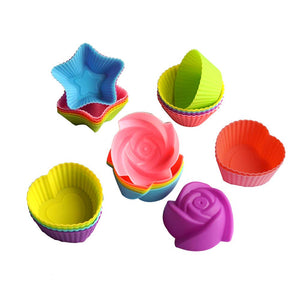 Mirenlife Reusable and Non-stick Silicone Baking Cups/Muffin Cup Molds in Storage Container-24 Pack-6 Vibrant Colors-4 Shapes(Flower,Star,Heart,Round)