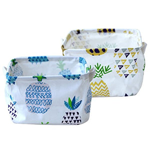 Fieans Foldable Storage Bins Set of 2 Closet Dresser Drawer Storage Organizer Baskets with Handles for Baby Toys, Makeup, Socks - Pineapple