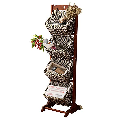 Storage Basket Clothing Floor Hanging Basket Magazine Rack Wooden Rattan Fabric Storage Shelf (Color : Style 5)