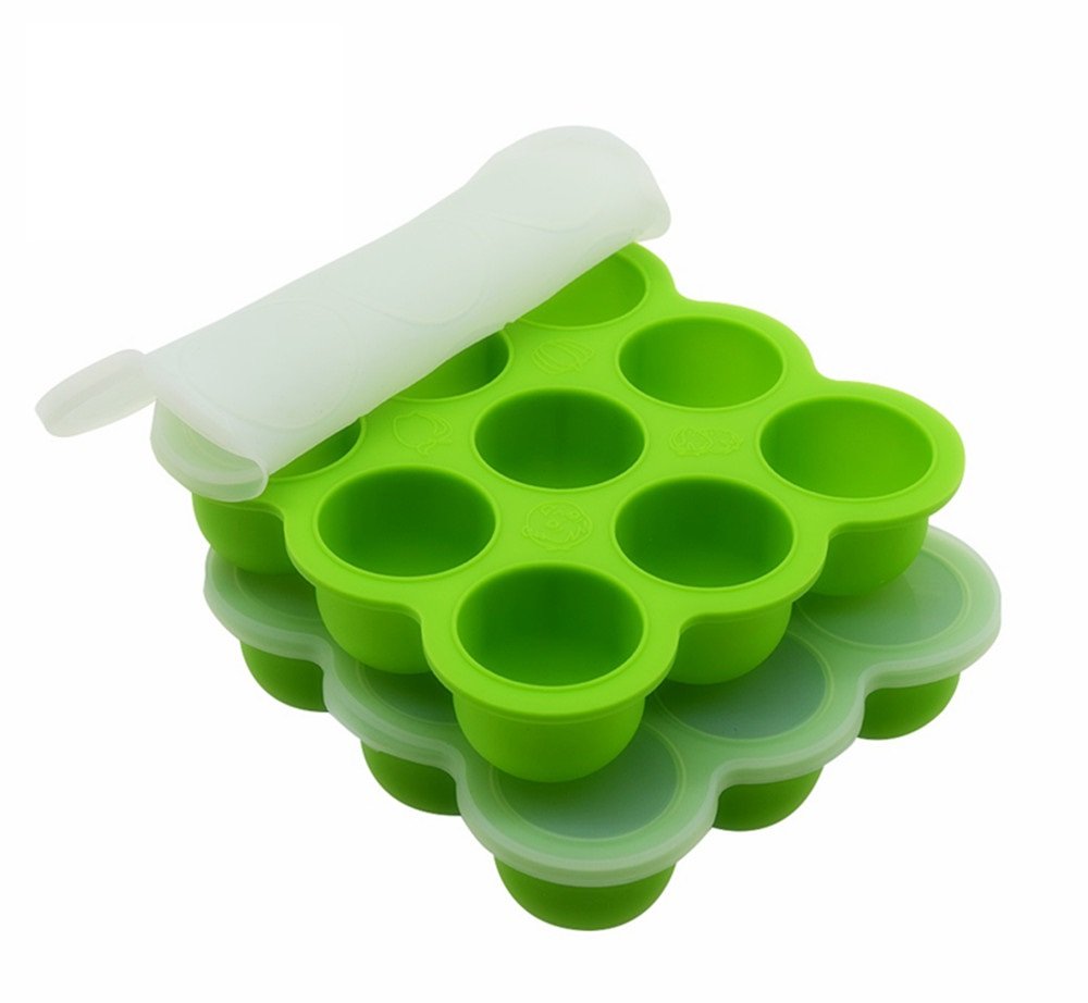 2Packs Silicone Egg Bites Molds, Fits Instant Pot 8 qt Pressure Cooker, 9Cups Egg Poacher and Egg Cooker, with Silicone Clip-On Lid (Green)