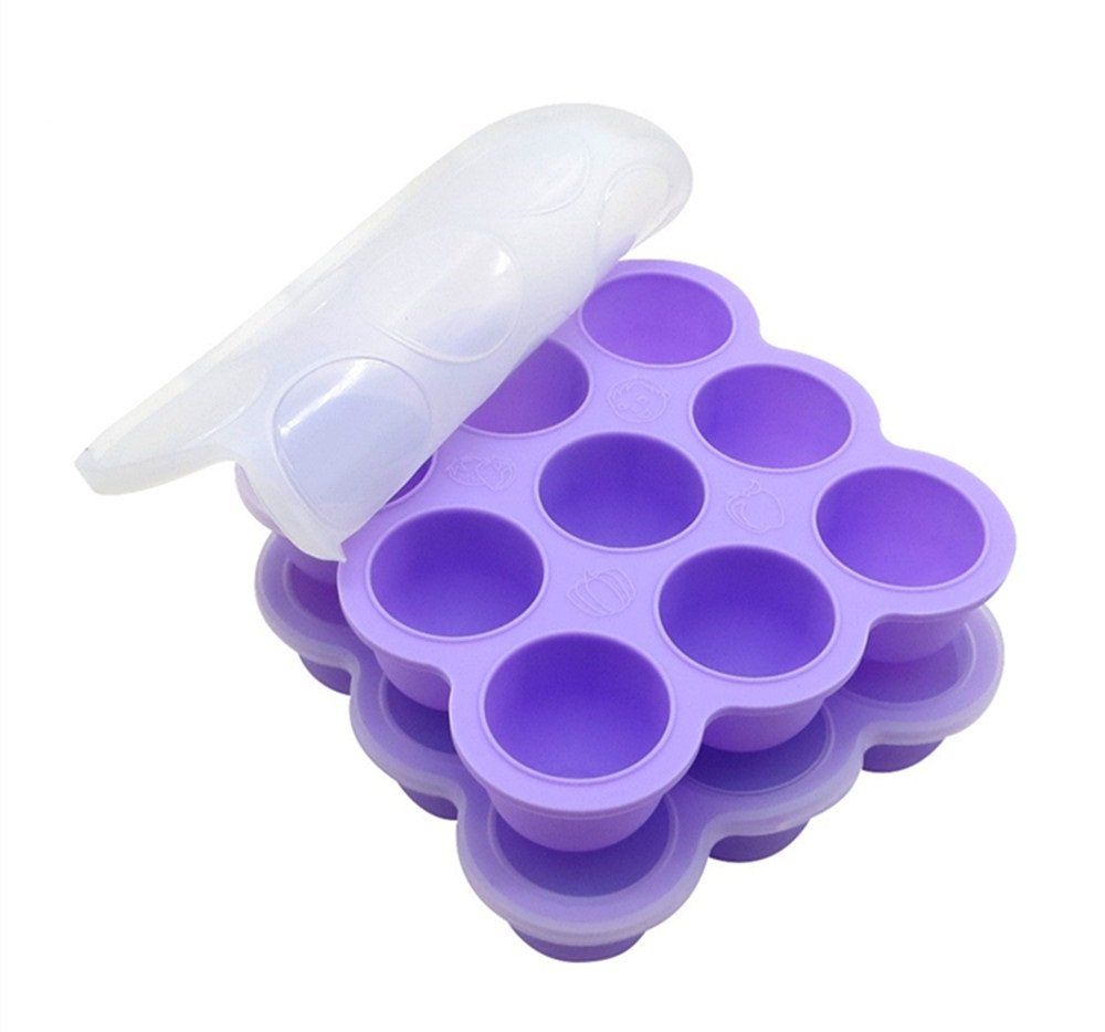 2Packs Silicone Egg Bites Molds Fits Instant Pot 8 qt Pressure Cooker, 9Cups Baby Food Storage Freezer Trays with Silicone Clip-On Lid (9 Cups, Purple)