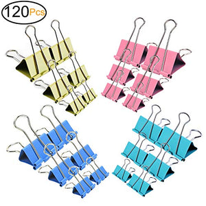 ExcelFu 120 Pcs Colored Binder Clips Paper Clamp Clips Paper Binder Assorted 6 Sizes