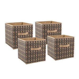 DII Fabric Storage Bins for Nursery, Offices, & Home Organization, Containers Are Made To Fit Standard Cube Organizers (11x11x11") Ikat Black - Set of 4