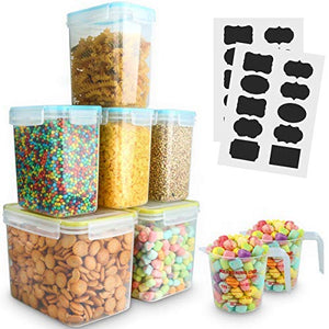 Food Storage Containers, VERONES LARGE SIZE Airtight Sugar, Flour Plastic Containers 6 Pack for Sugar, Flour, Baking Ingredients and Pantry Storage Containers - Microwave, Freezer and Dishwasher Safe.