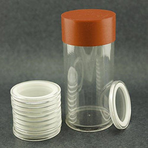 (1) Airtite Coin Holder Storage Container & (10) White Ring 37Mm Air-Tite Coin Holder Capsules For 1Oz Silver Philharmonics And $7 Silver Strikes Token
