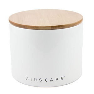 Airscape Ceramic and Food Storage Canister, 4" Small - Patented Airtight Inner Lid Preserves Food Freshness - Glazed Ceramic with Bamboo Top - Snowflake White