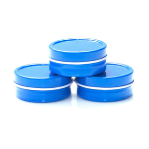 Mimi Pack 6 oz Shallow Round Metal Tin Can Empty Slip Top Lid Steel Containers For Cosmetics, Favors, Spices, Balms, Gels, Candles, Gifts, Storage 24 Pack (Blue)