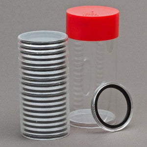 (1) Airtite Coin Holder Storage Container & (20) Black Ring 23Mm Air-Tite Coin Holder Capsules For 1/4Oz Gold Libertads