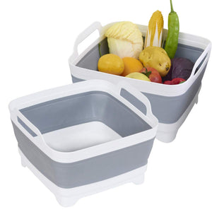 Flamingo P Collapsible Dish Tub, Foldable Food Strainers, Fruits Drainer Basket Vegetable Sink Colander Draining Basket Storage Basket-2 Pack-Gray