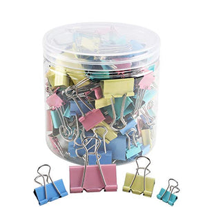 FOGAWA 110 PCS Heavy Duty Colored Metal Assorted Color Office Foldback Paper Binder Clips File Binder Paper Clip Clamp Organizer Set Binder Paper Clips Metal Fold Back Clips