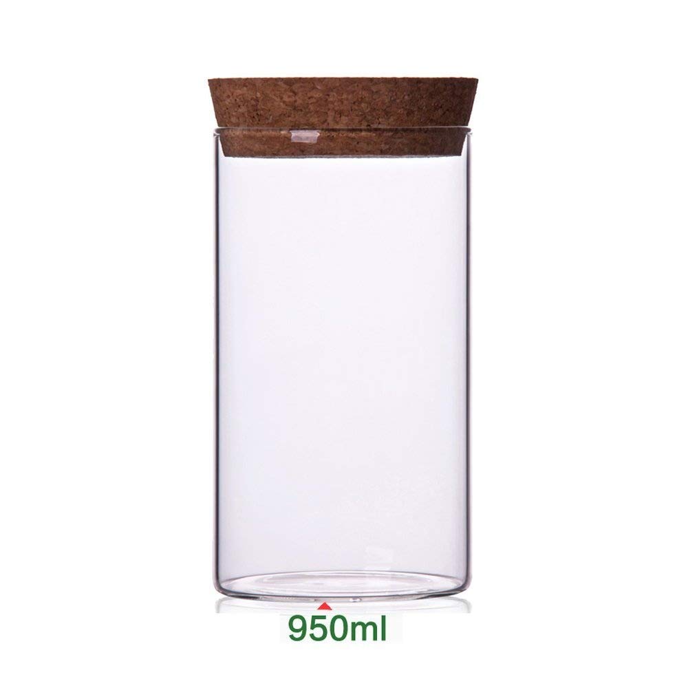 Newerlives Air Tight Storage Jar, Glass Storage Tank with a Natural Bamboo Lid, 450 ML, 650 ML, 950 ML (Cork, 950ML)