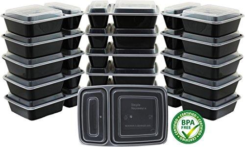 16 Pack - SimpleHouseware 2-Compartment Reusable Meal Prep Storage Container Boxes (28 ounces)