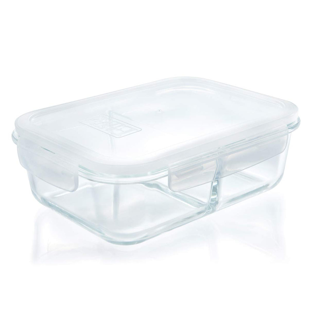 49oz Glass Meal Prep Food Storage Container with 2 Compartment, Divider Portion Control Lunch Box, BPA Free, Microwavable, Large