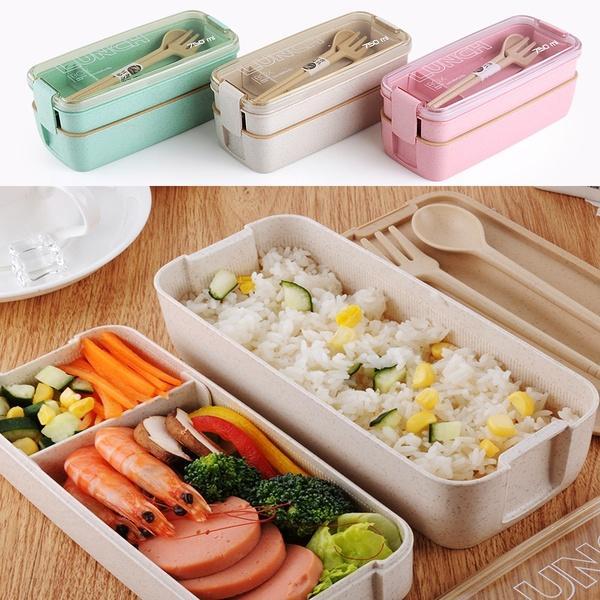 900ml Healthy Material 3 Layer Lunch Box Wheat Straw Microwave Dinnerware Food Storage Container Lunchbox