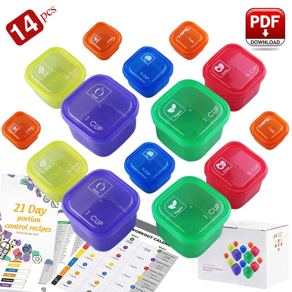 [4 Pack] Small 14oz - Round Glass Meal Prep Containers with Easy Snap Lids - Food Storage Containers - Portion Control for Keto, DASH, Mediterranean - Free Maria Emmerich Keto Cookbook Sample
