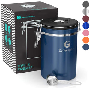 Coffee Gator Stainless Steel Container - Canister with co2 Valve and Scoop (Blue, Large)