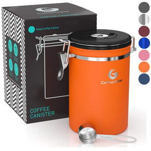 Coffee Gator Stainless Steel Container - Canister with co2 Valve and Scoop (Orange, Large)